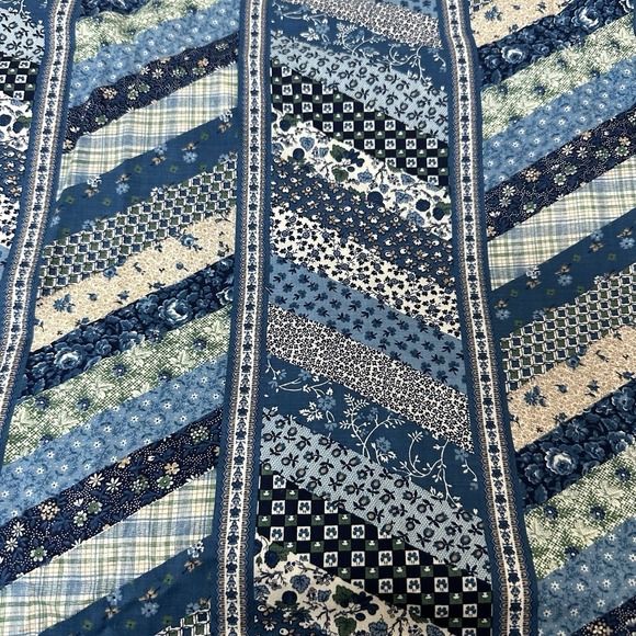 Other - Vtg Retro Blue Patchwork Floral Plaid Cotton Quilting Fabric 9 Yards x 42" Wide